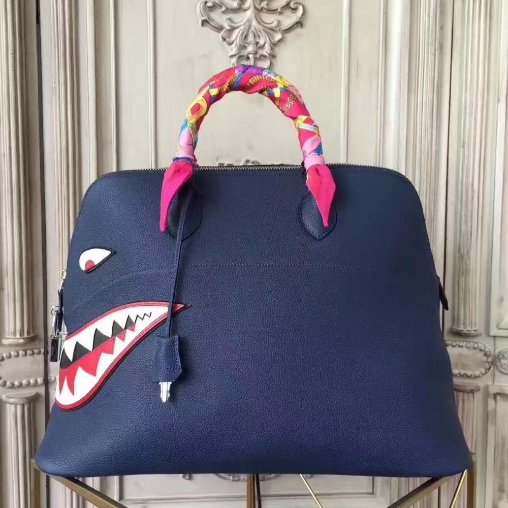 Hermes Shark Bolide 45cm Bag In Blue Calfskin LDBS243234