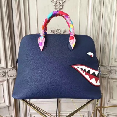 Hermes Shark Bolide 45cm Bag In Blue Calfskin LDBS243234