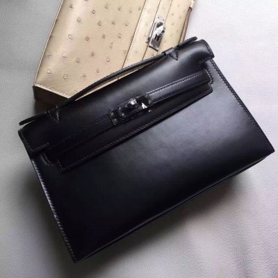 Hermes So Black Kelly Pochette Box Leather Bag LDBS243240