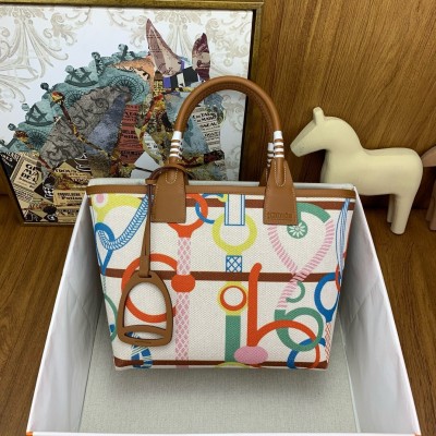 Hermes Steeple 25 Bag in H Plume Canvas with Clic Clac Panoplie Equestre LDBS243244