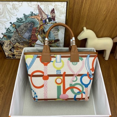 Hermes Steeple 25 Bag in H Plume Canvas with Clic Clac Panoplie Equestre LDBS243244