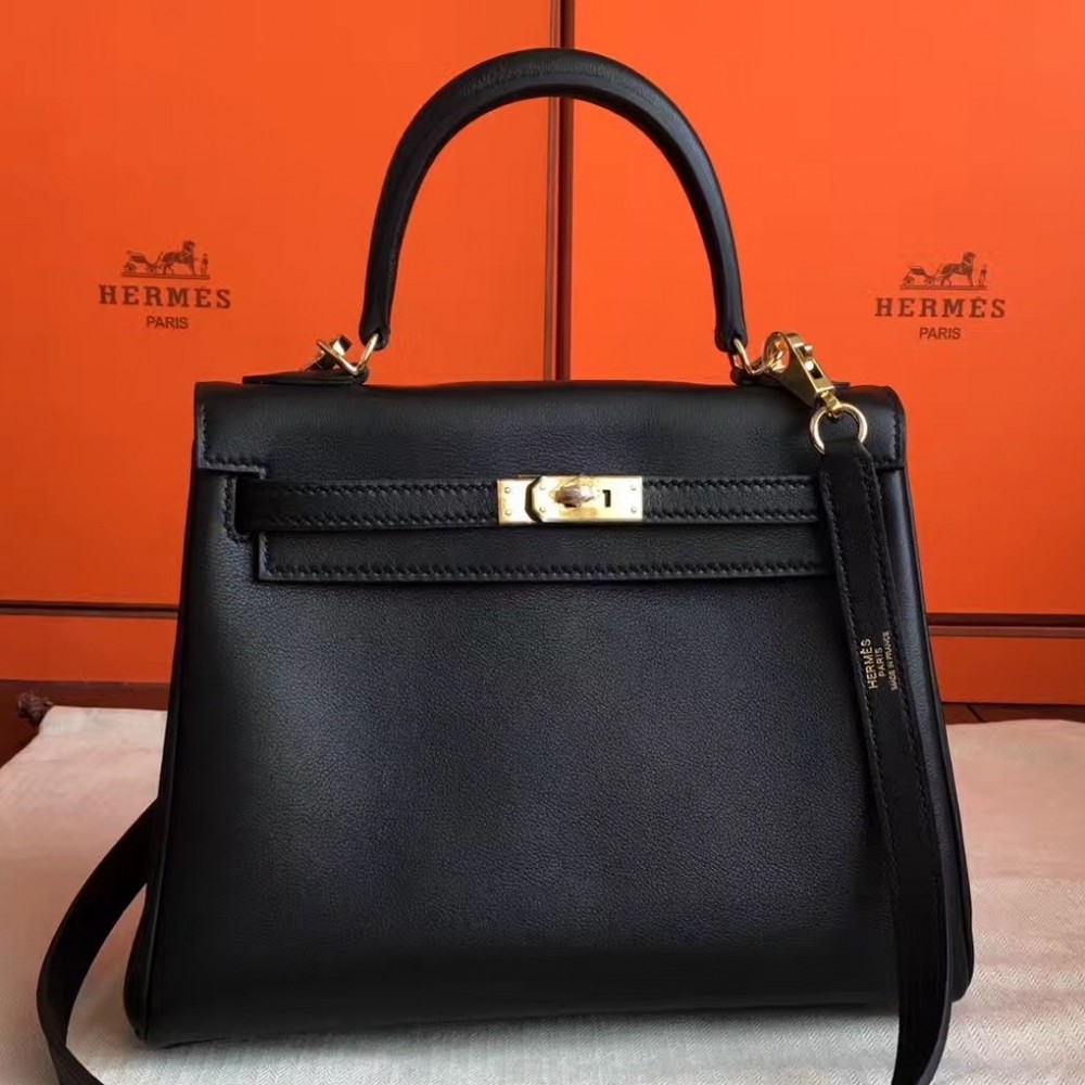 Hermes Swift Kelly 25cm Retourne Handmade Black Bag LDBS243247