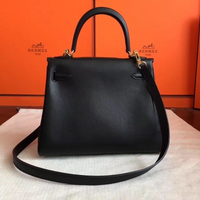 Hermes Swift Kelly 25cm Retourne Handmade Black Bag LDBS243247