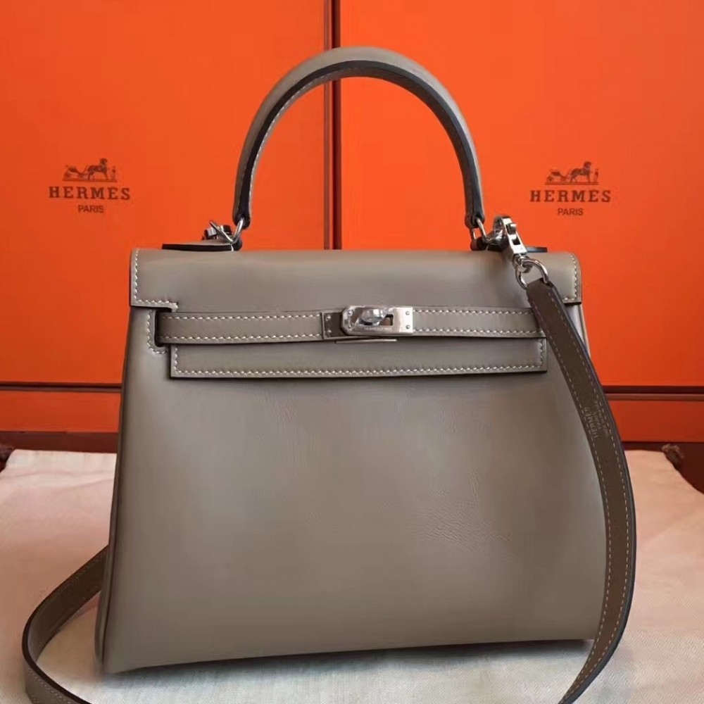 Hermes Swift Kelly 25cm Retourne Handmade Grey Bag LDBS243248