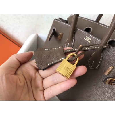 Hermes Taupe Birkin 25cm Clemence Handmade Bag LDBS243251