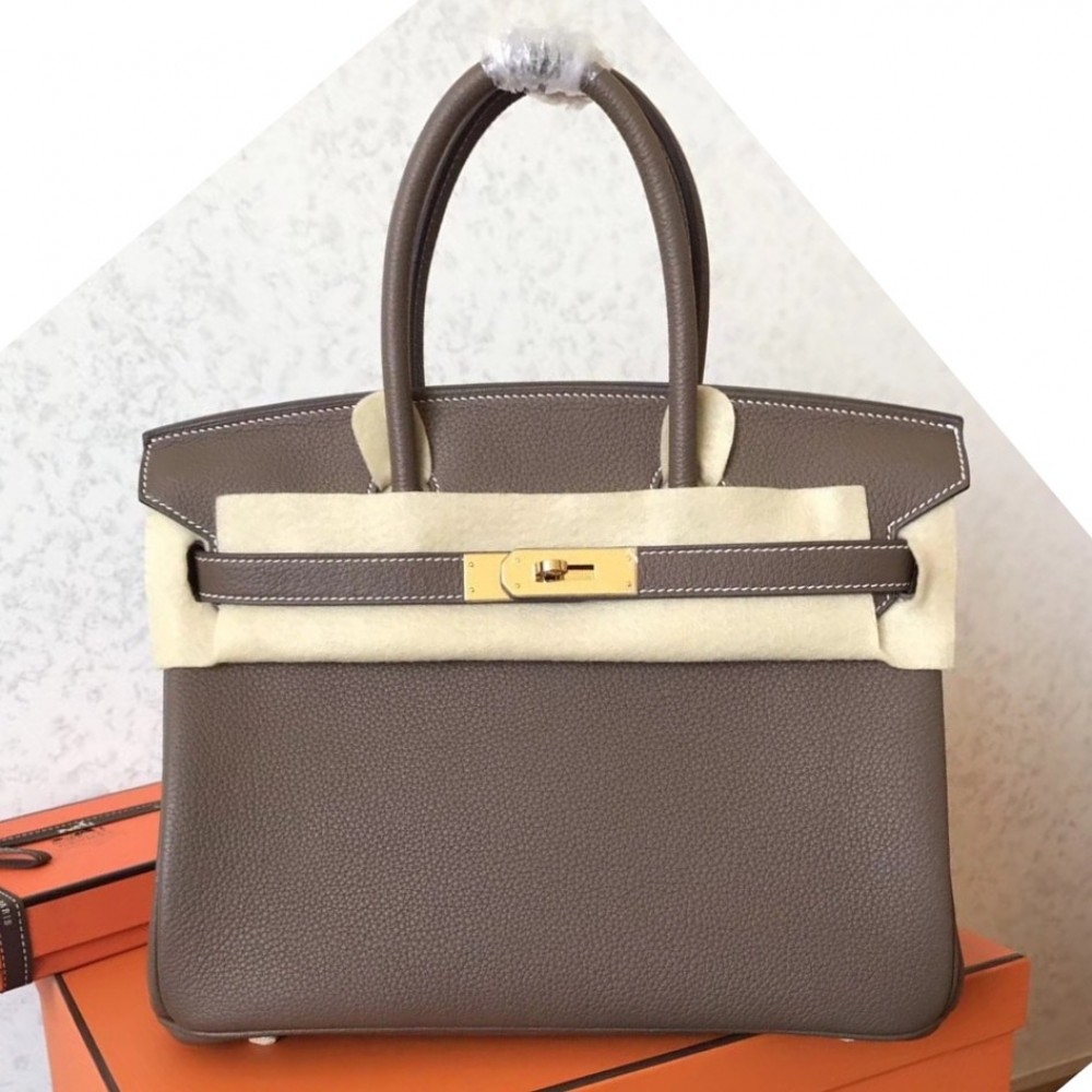 Hermes Taupe Birkin 30cm Clemence Handmade Bag LDBS243254