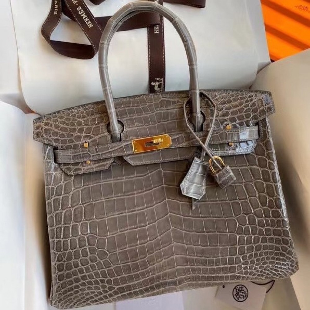 Hermes Taupe Birkin 30cm Shiny Crocodile Niloticus Skin Bag LDBS243256