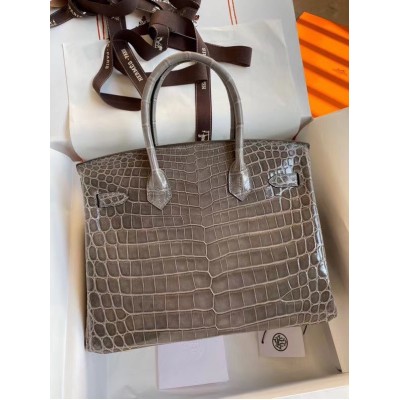 Hermes Taupe Birkin 30cm Shiny Crocodile Niloticus Skin Bag LDBS243256