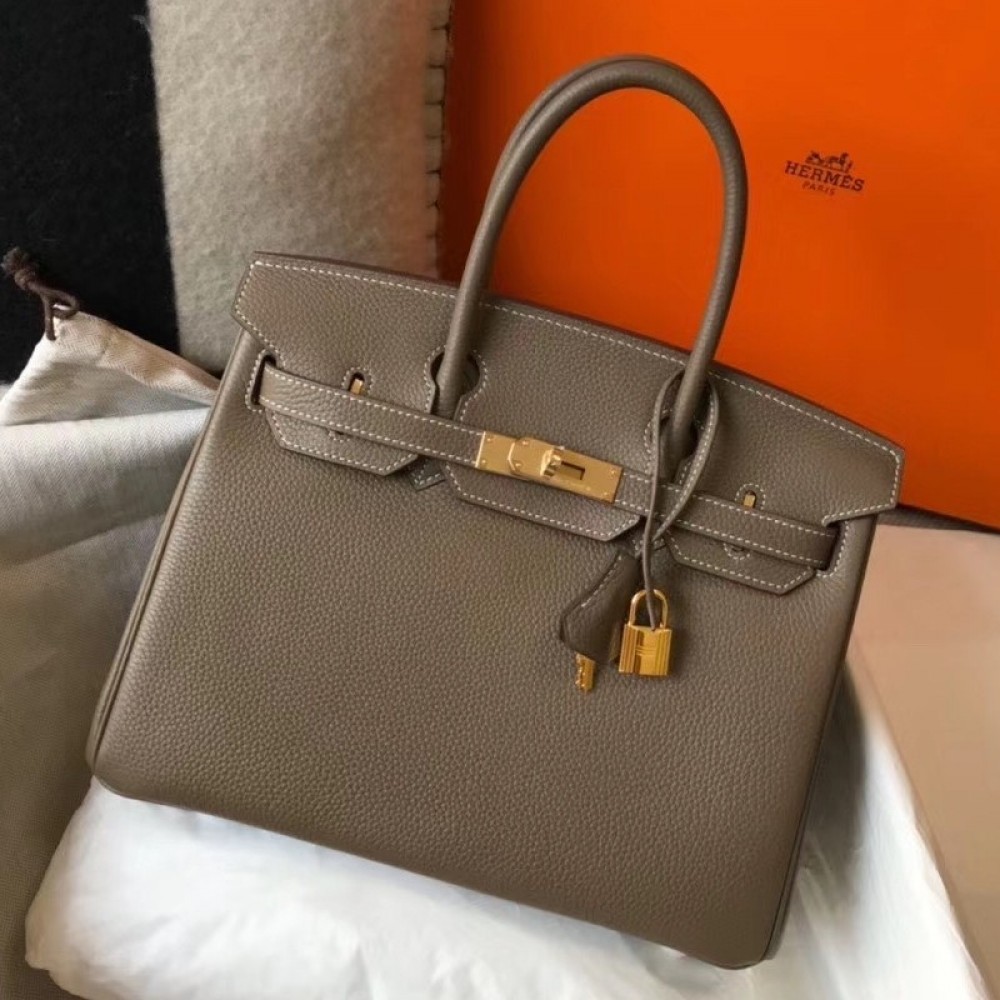 Hermes Taupe Clemence Birkin 30cm Bag LDBS243258