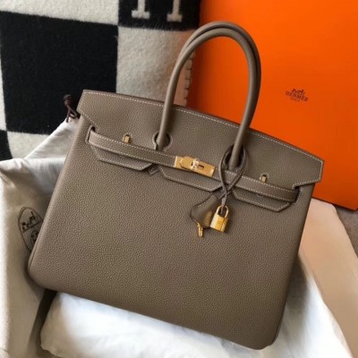 Hermes Taupe Clemence Birkin 35cm Bag LDBS243259