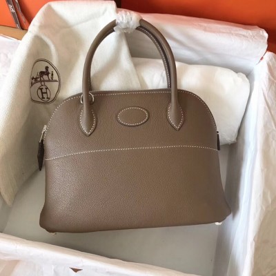 Hermes Taupe Clemence Bolide 27cm Handmade Bag LDBS243261