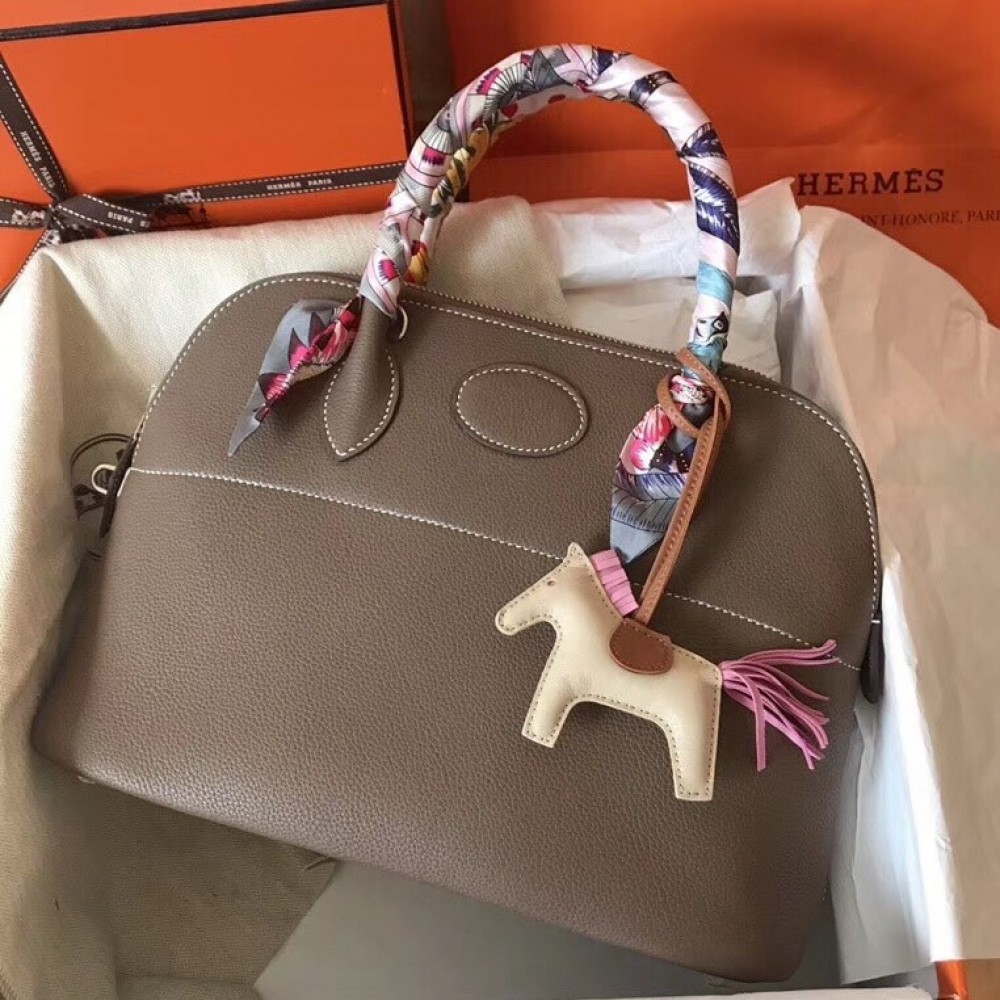 Hermes Taupe Clemence Bolide 31cm Handmade Bag LDBS243262