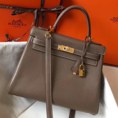 Hermes Taupe Clemence Kelly 28cm Bag LDBS242746