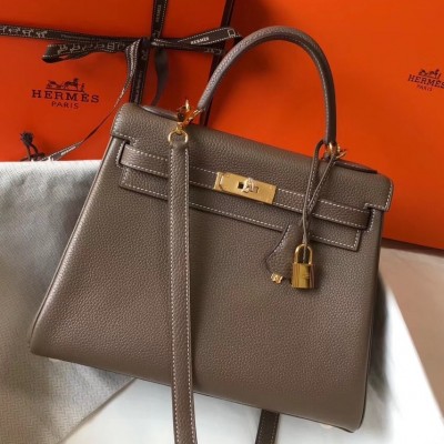 Hermes Taupe Clemence Kelly 32cm Retourne Bag LDBS242747