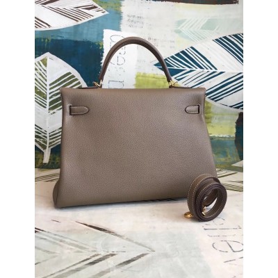 Hermes Taupe Clemence Kelly 35cm Handmade Bag LDBS243264