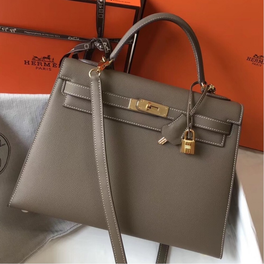 Hermes Taupe Epsom Kelly 32cm Sellier Bag LDBS242745