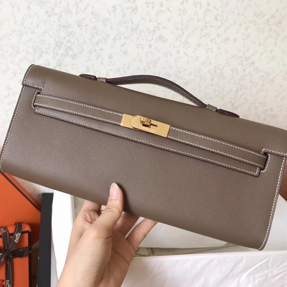 Hermes Taupe Epsom Kelly Cut Handmade Bag LDBS243269