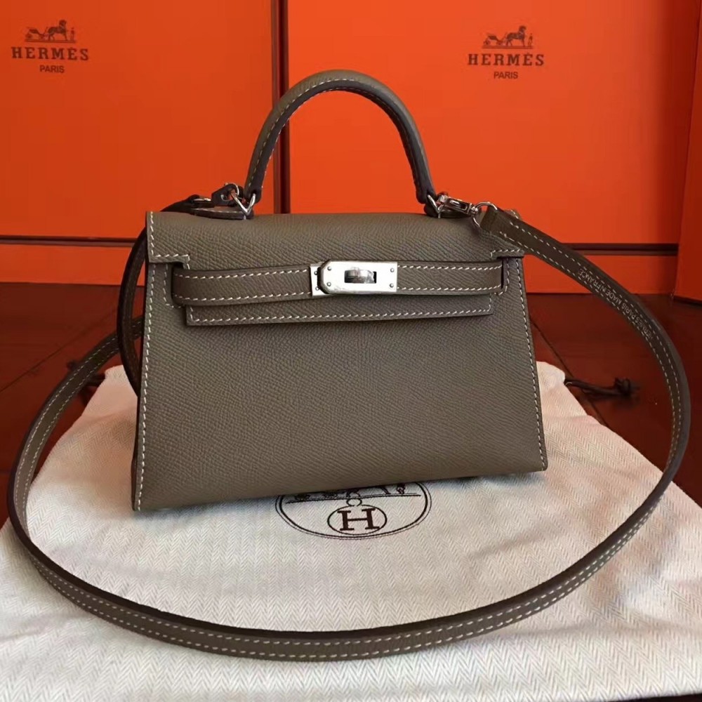 Hermes Taupe Epsom Kelly Mini II Handmade Bag LDBS243270