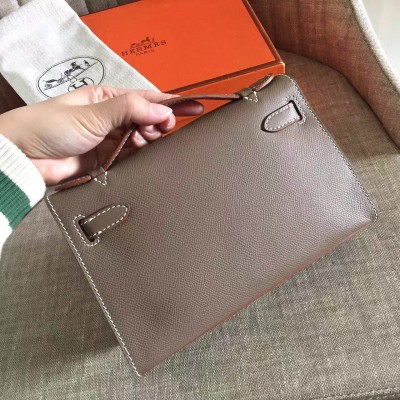 Hermes Taupe Kelly Pochette Epsom Handmade Bag LDBS243273