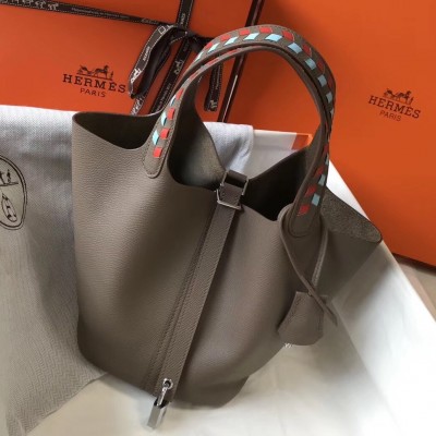 Hermes Taupe Picotin Lock 22 Bag With Braided Handles LDBS243278