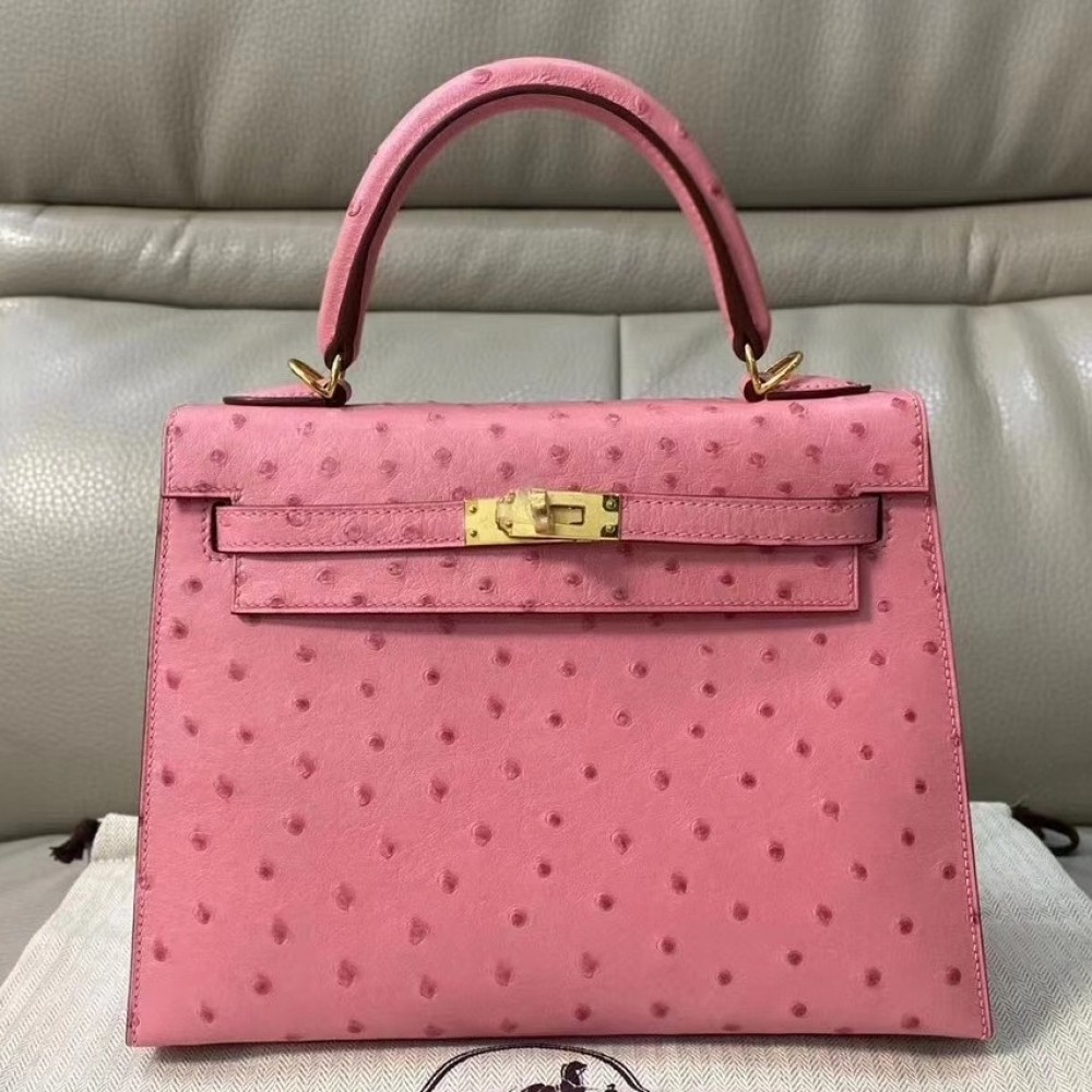 Hermes Terre Cutie Ostrich Kelly 25cm Handmade Bag LDBS243285