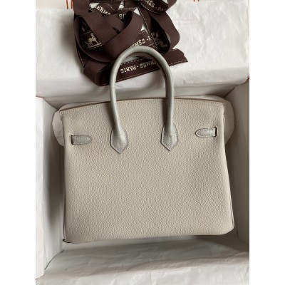 Hermes Touch Birkin 25 Bag in Pearl Grey Togo and Matte Alligator Leather LDBS243289