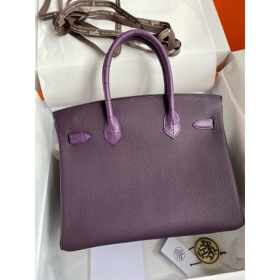 Hermes Touch Birkin 30 Bag in Raisin Clemence and Matte Alligator Leather LDBS243301