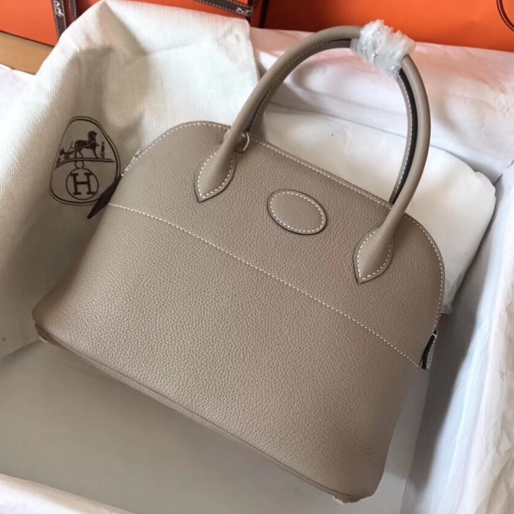 Hermes Tourterelle Clemence Bolide 27cm Handmade Bag LDBS243310