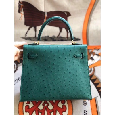 Hermes Vert Vertigo Ostrich Kelly 25cm Handmade Bag LDBS243339