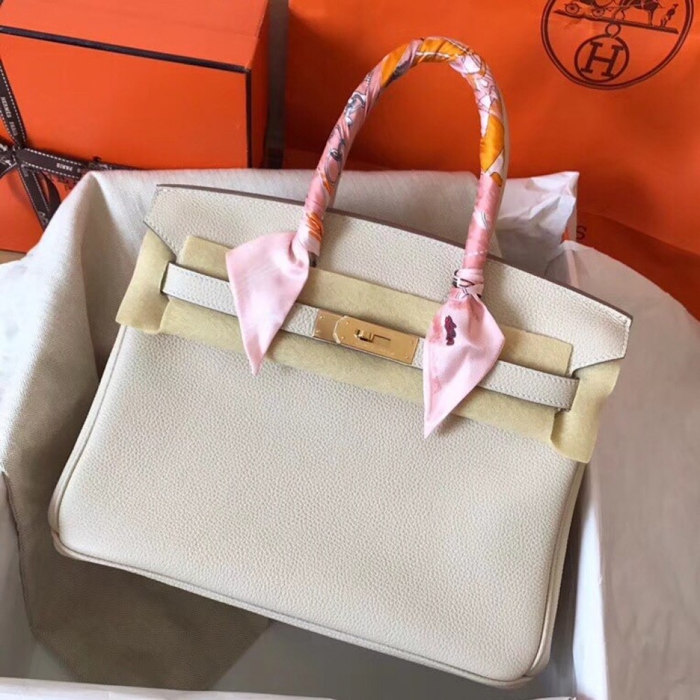 Hermes White Birkin 30cm Clemence Handmade Bag LDBS243343