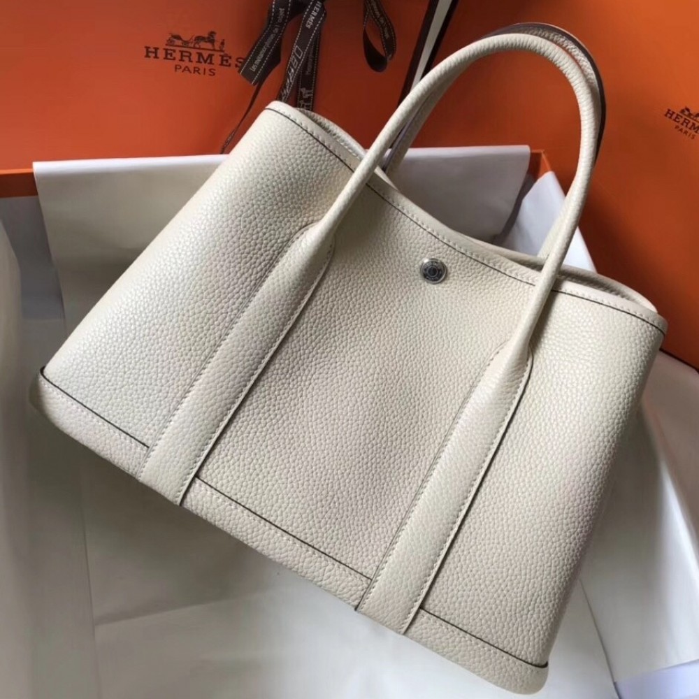 Hermes White Clemence Garden Party 30cm Handmade Bag LDBS243344