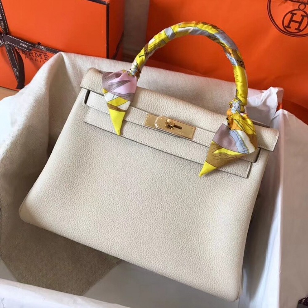 Hermes White Clemence Kelly 28cm Handmade Bag LDBS243345