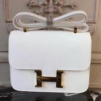 Hermes White Constance MM 24cm Epsom Leather Bag LDBS243349