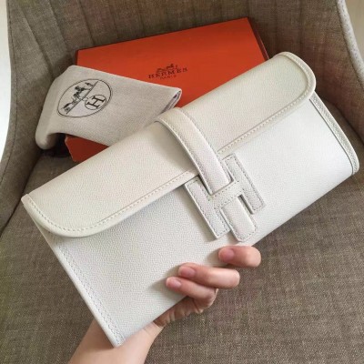 Hermes White Epsom Jige Elan 29 Clutch Bag LDBS243351