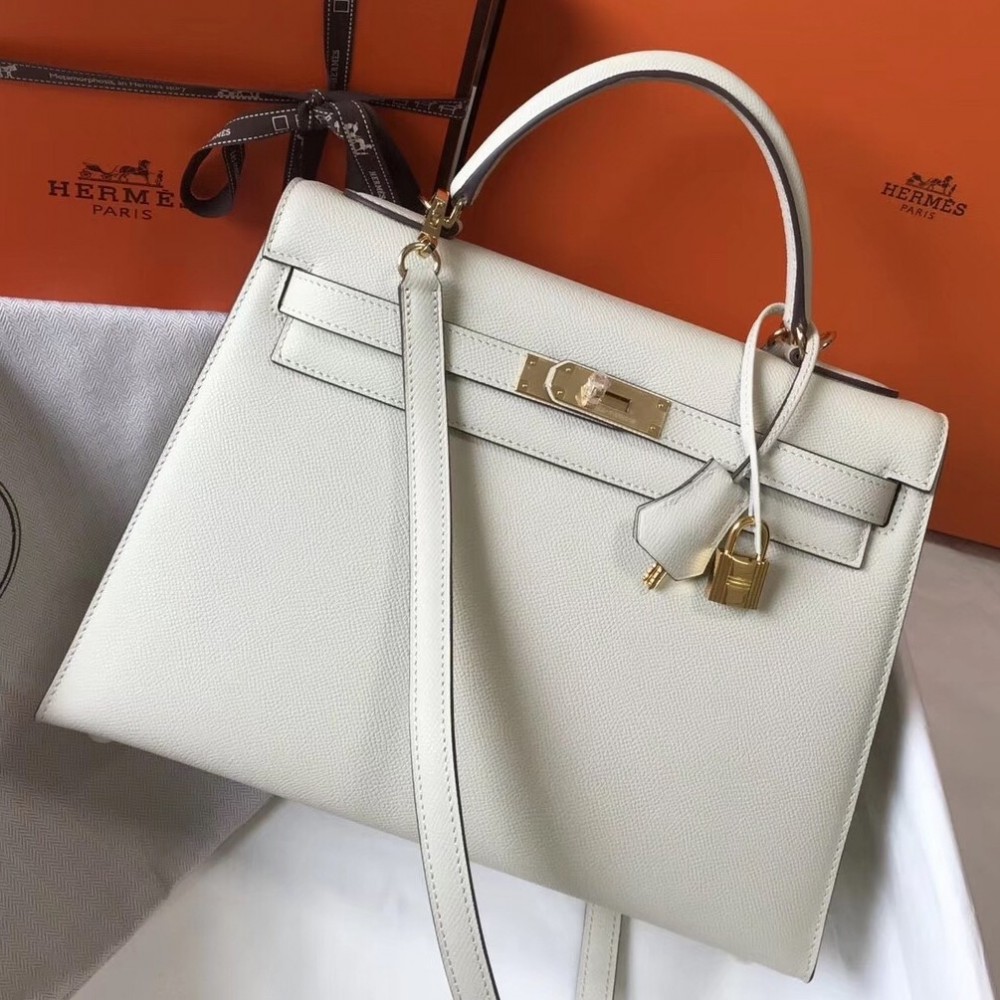 Hermes White Epsom Kelly 32cm Sellier Bag LDBS243352