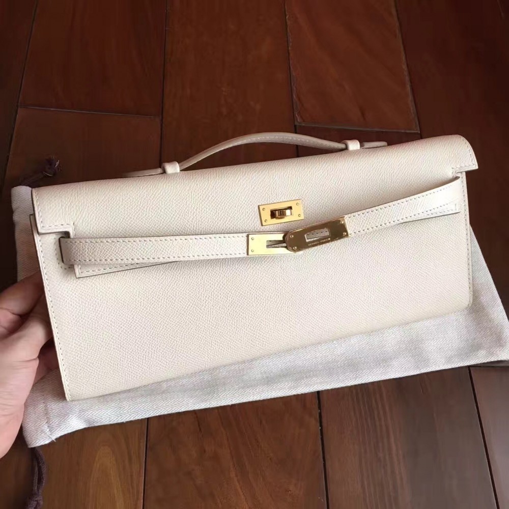 Hermes White Epsom Kelly Cut Handmade Bag LDBS243353