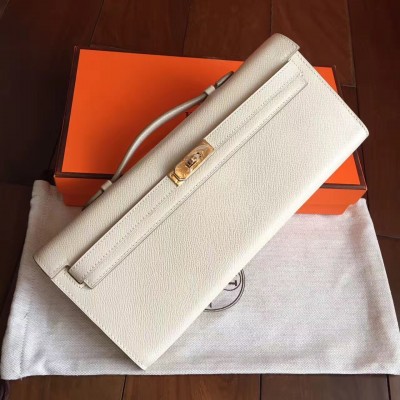 Hermes White Epsom Kelly Cut Handmade Bag LDBS243353