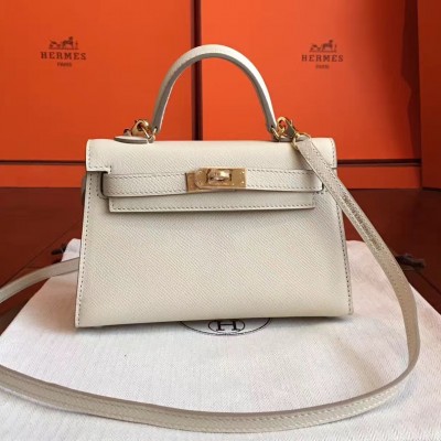 Hermes White Epsom Kelly Mini II Handmade Bag LDBS243354