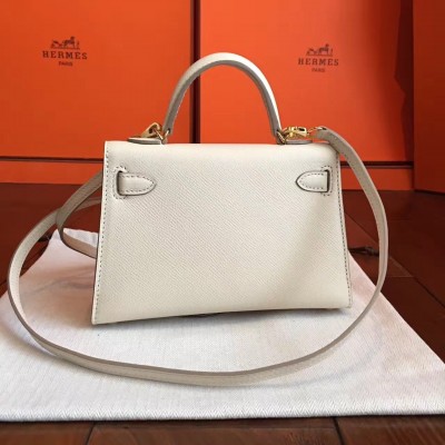 Hermes White Epsom Kelly Mini II Handmade Bag LDBS243354