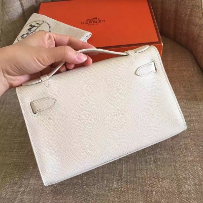 Hermes White Kelly Pochette Epsom Handmade Bag LDBS243355