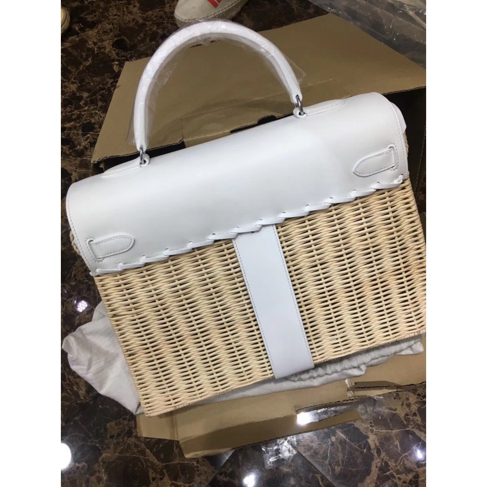 Hermes White Picnic Kelly 35cm Wicker Bag LDBS243356