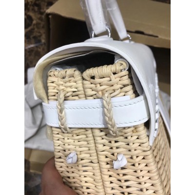 Hermes White Picnic Kelly 35cm Wicker Bag LDBS243356