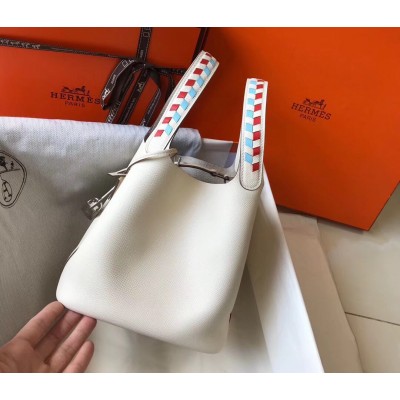 Hermes White Picotin Lock 18 Bag With Braided Handles LDBS243358