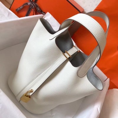 Hermes White Picotin Lock MM 22cm Handmade Bag LDBS243360