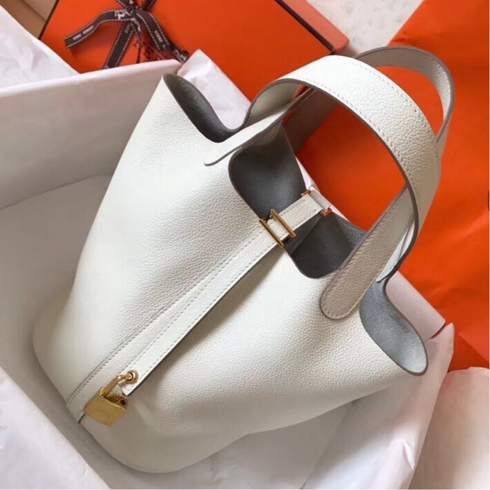 Hermes White Picotin Lock PM 18cm Handmade Bag LDBS243361