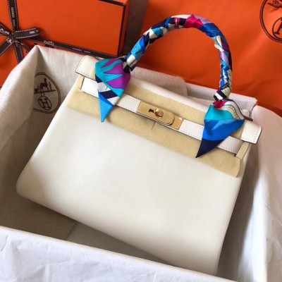 Hermes White Swift Kelly 28cm Handmade Bag LDBS243363