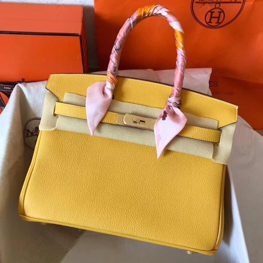 Hermes Yellow Birkin 30cm Clemence Handmade Bag LDBS243365