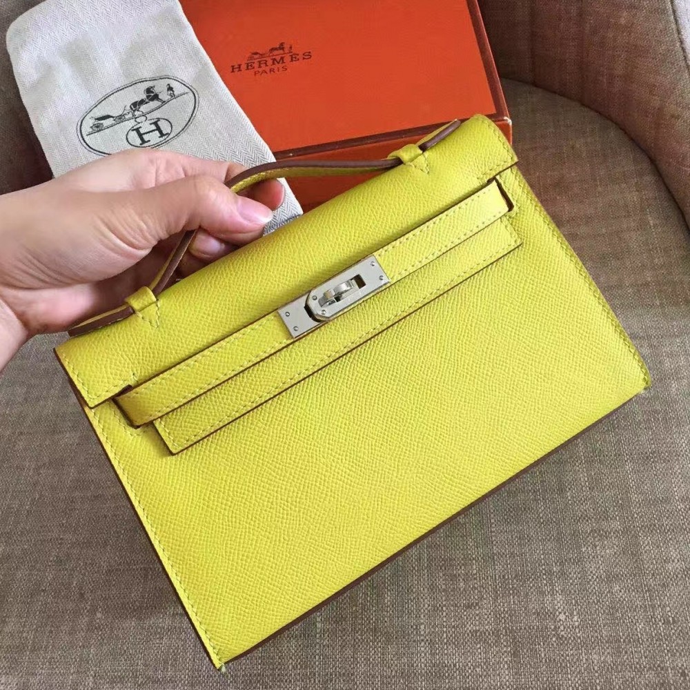 Hermes Yellow Kelly Pochette Epsom Handmade Bag LDBS243372