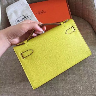 Hermes Yellow Kelly Pochette Epsom Handmade Bag LDBS243372