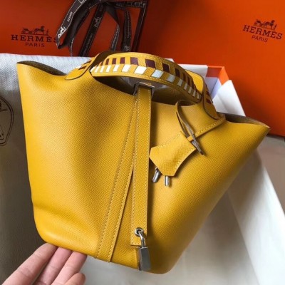 Hermes Yellow Picotin Lock 18 Bag With Braided Handles LDBS243374